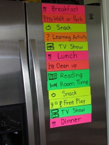 schedule with magnets on fridge 